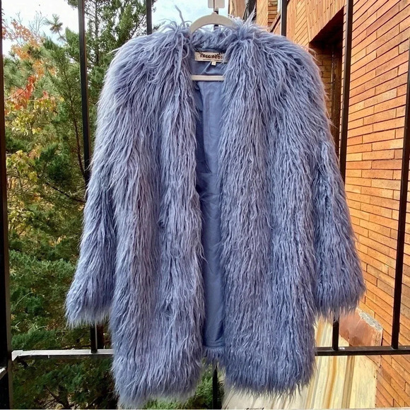 NWT Free People Renata Fur Jacket Blue Taylor Swift - Picture 15 of 16